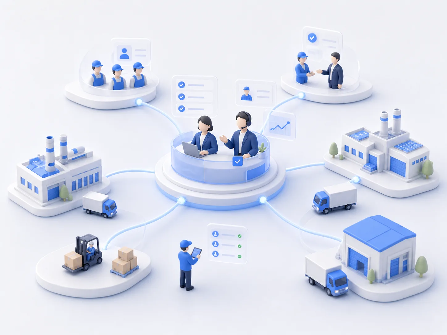 Illustration of BESTJOB's hub connecting client sites and workforce nationwide